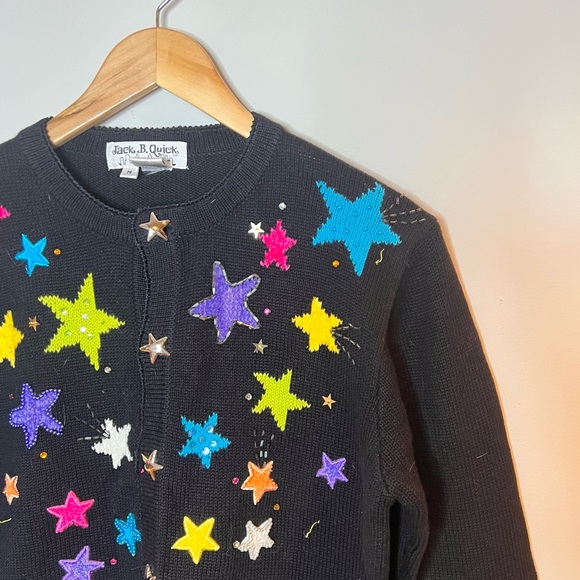 VINTAGE | rare star print sequin maximalism knit cardigan sweater - Picture 2 of 10